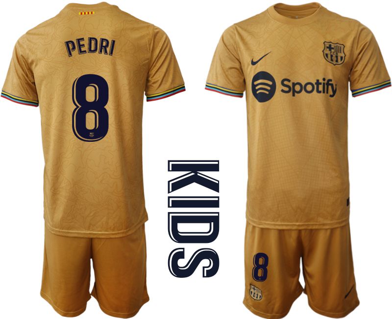 Youth 2022-2023 Club Barcelona away yellow #8 Soccer Jersey